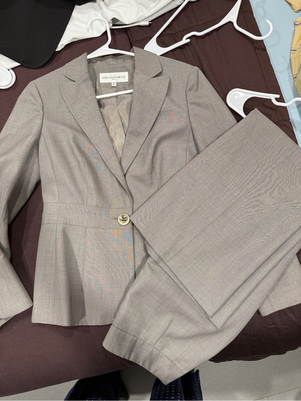 Jones New York Light Taupe Single-Button Blazer & Trouser Set
